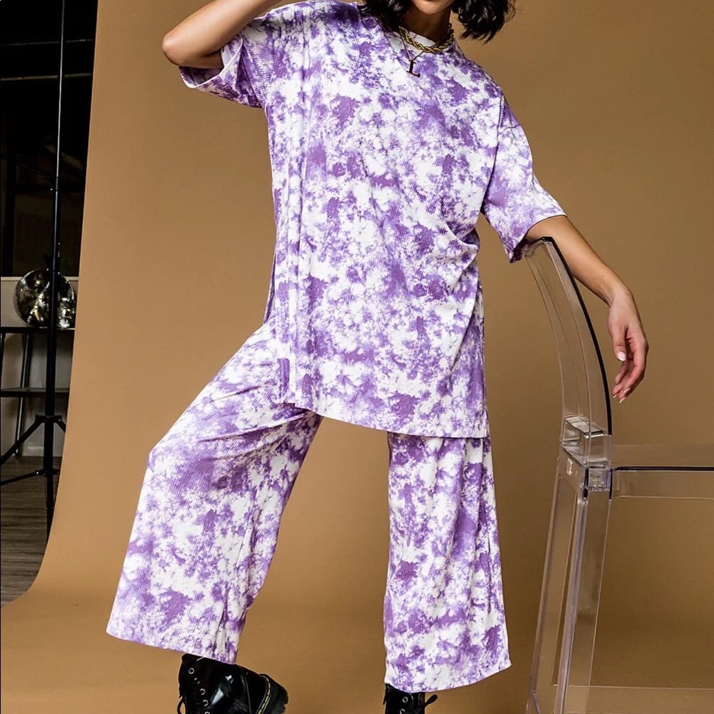 Dressed in LALA: Lex Ribbed Playsuit in Cosmic Tie Dye (Purple)